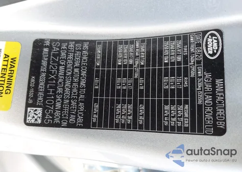 2020 Land Rover Range Rover Evoque S из США, поврежденный, VIN SALZJ2FX1LH107545